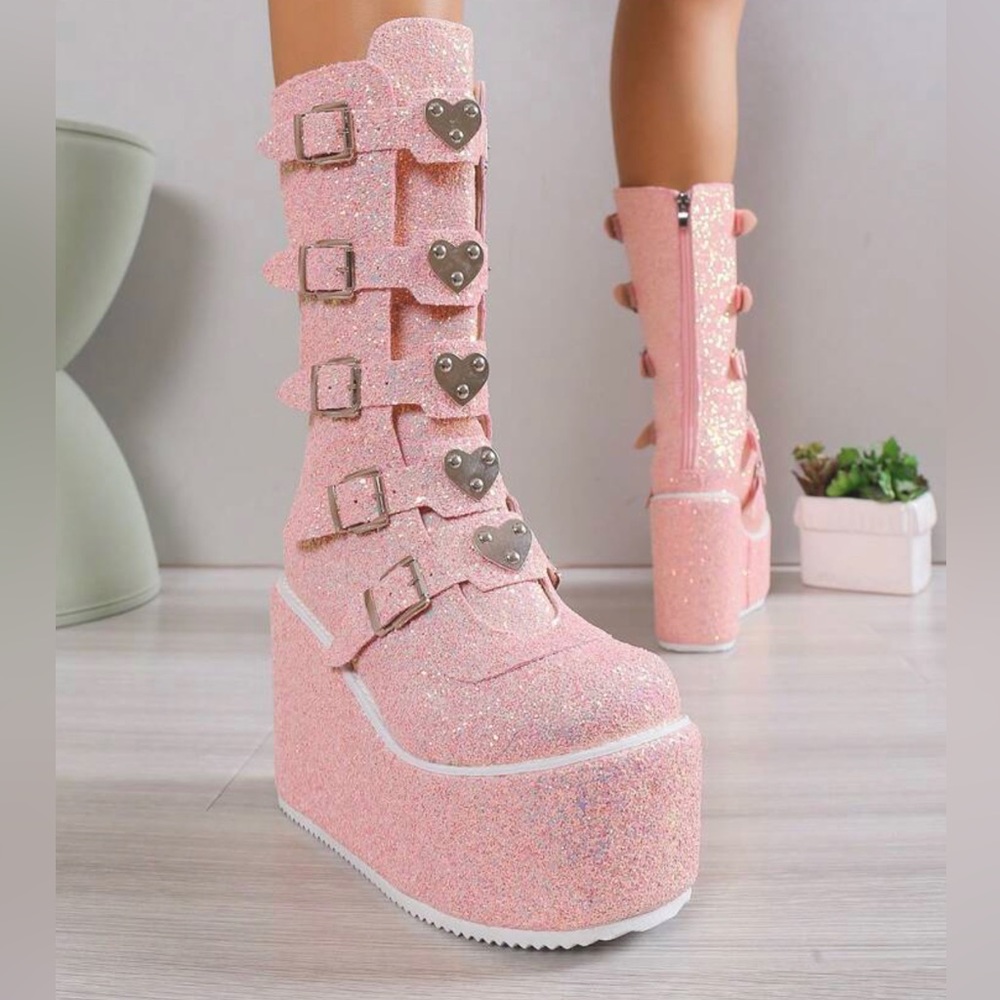 Pink glitter rave boots
